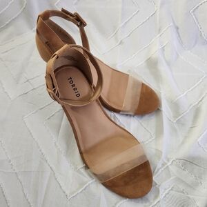 Torrid 12WW Translucent Block Heeled Sandal Tan Women's